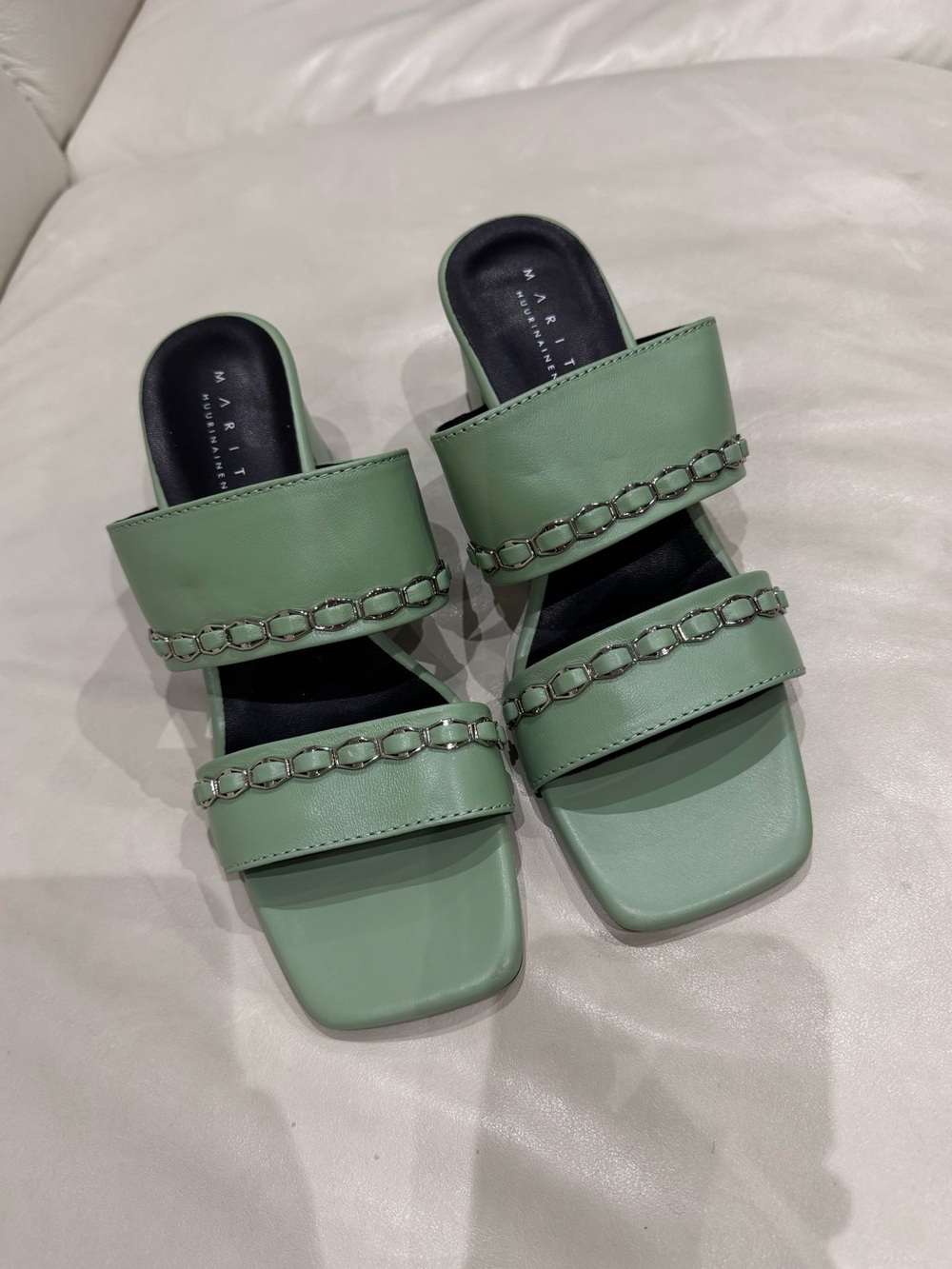 [NWOT] Marita Huurinainen- Green Double-Strap Chain Slide Sandals
